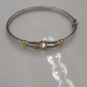 Silver and gold oval bangle with rhinestones